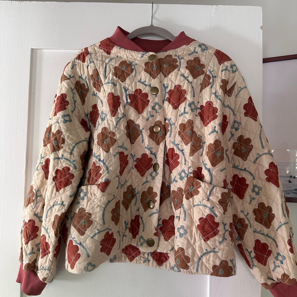 Christy Dawn Floral Quilted Bomber Jacket - Red, Brown, Cream